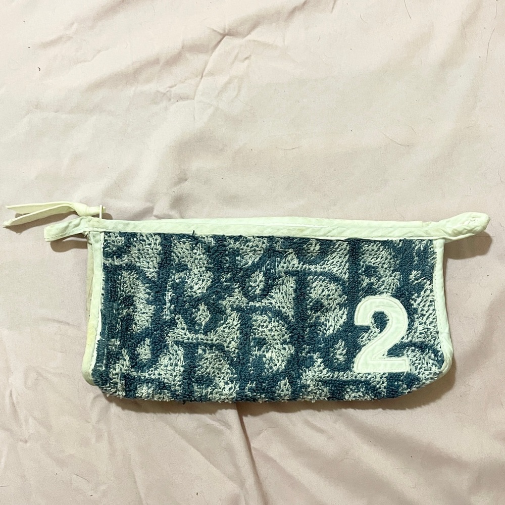 Christian Dior 2 Diorissimo Blue Terry Cloth Pochette Clutch Cosmetic Bag